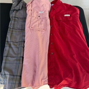 Lot of 3 Magellan Outdoors Red, Pink, and Gray Casual Button Down Shirts